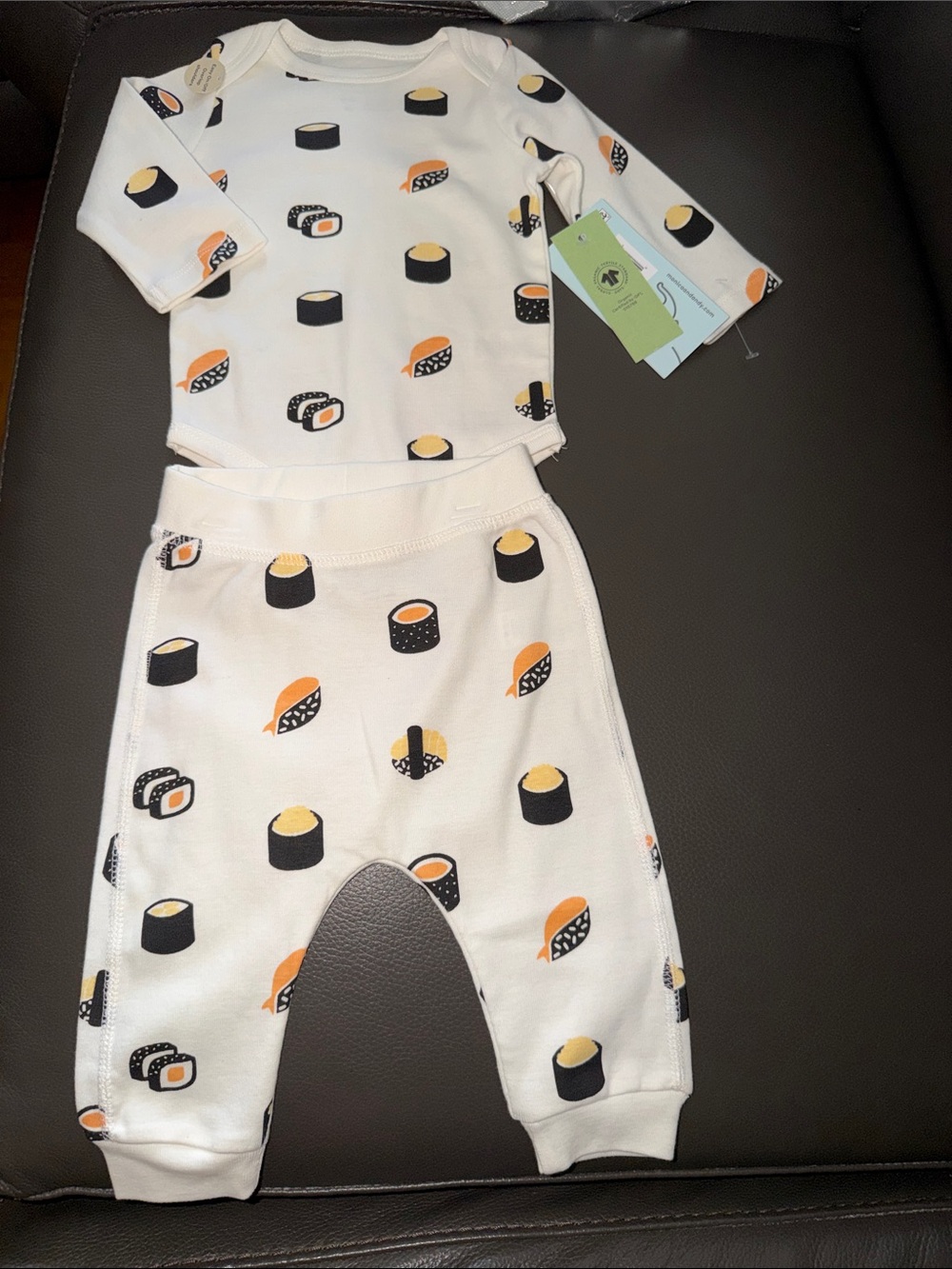 Cream Sushi-Print Baby One-Piece Set